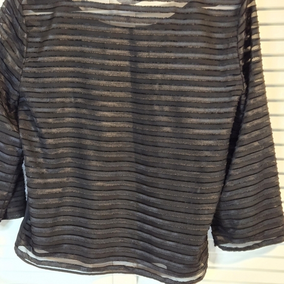 BCBG GENERATION BLACK Dress Top Pleated Sheer Textured Sleeves & Back SEXY - Picture 6 of 7